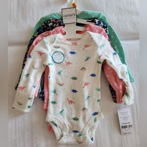 💕✨️NWT Carters Baby Onesie 4 Pack Dino Hearts Baby Girl Newborn Vintage